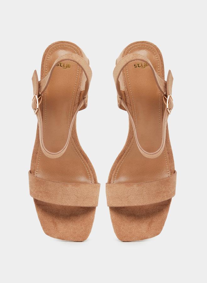 Styli Brown Suede Block Heel Sandals - Image 5